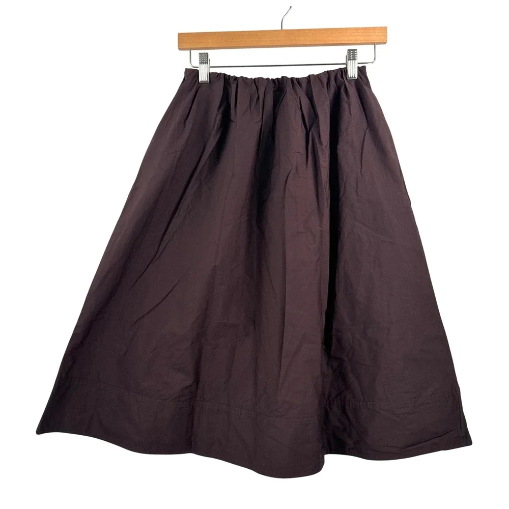 J.Crew Pull-on Midi Skirt in Cotton Poplin sz PXS Brown preppy quiet luxury